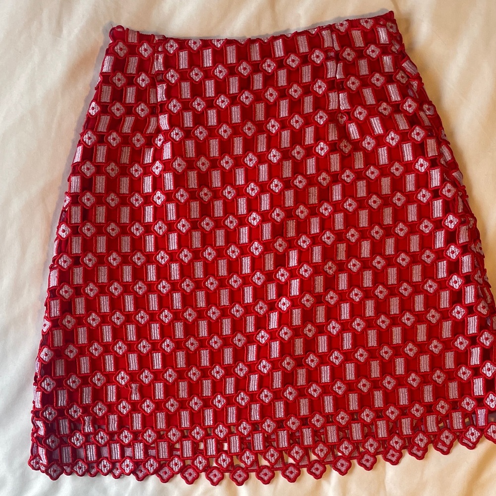 Sandro Red Geometric Lace Pencil Skirt